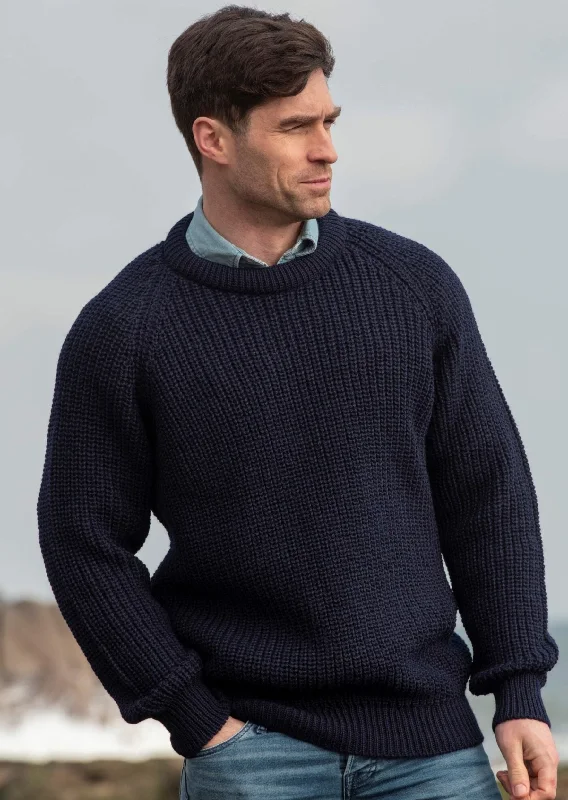 Men's Sweaters with Patchwork DesignsFisherman Rib Crew Neck Sweater | Navy