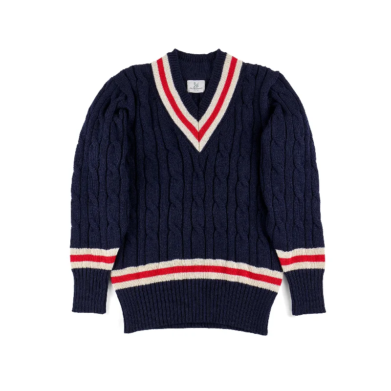 Versatile Men's Zip-Up SweatersFox Cricket Club Navy Sweater with Red & White Stripes