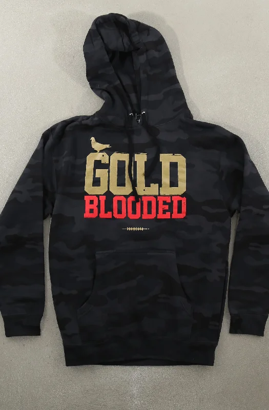 Men's Hoodies with Military InfluenceGold Blooded (Men's Black Camo/Red Hoody)