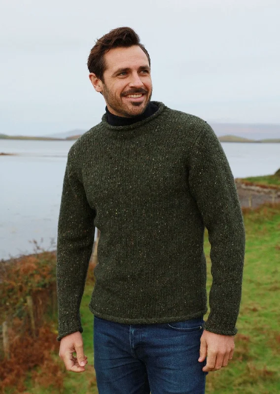 Men's Sweaters with Cable PatternsRaheen Tweed Roll Neck Mens Sweater | Green