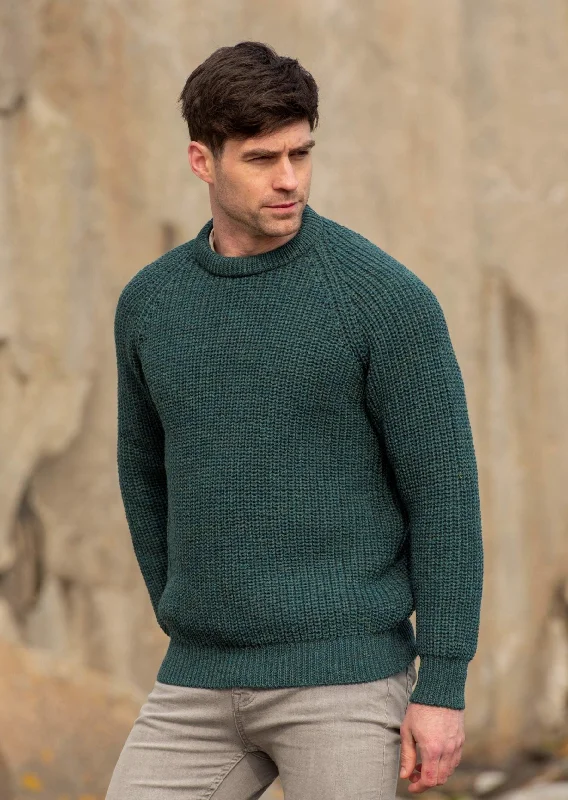 Comfortable Men's Cotton SweatersFishermans Rib Crew Neck Sweater | Green