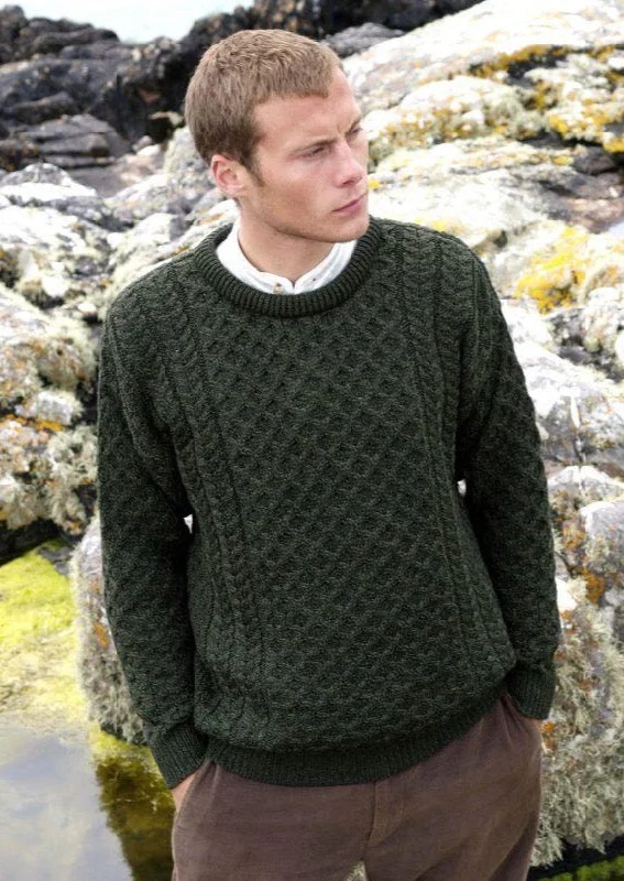 Men's Sweaters with Cable PatternsAran Crew Neck Merino Sweater | Green