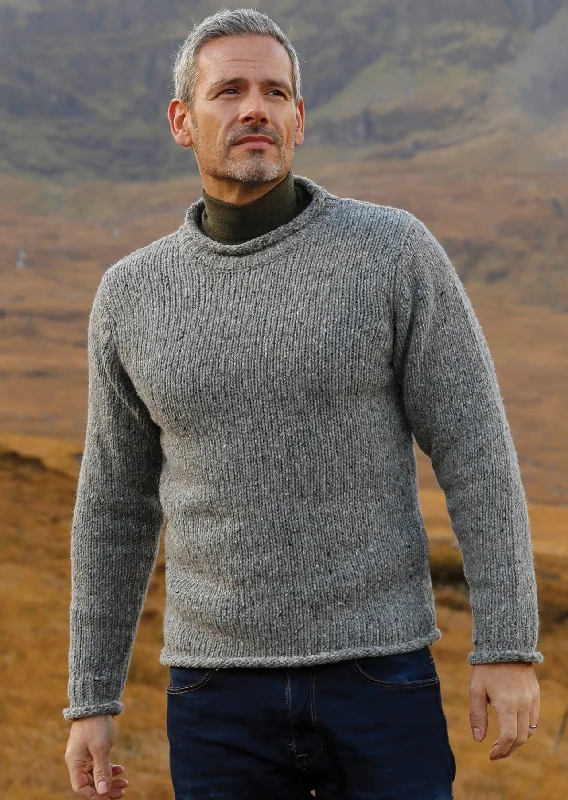 Men's Sweaters with Hidden PocketsRaheen Tweed Roll Neck Mens Sweater | Grey