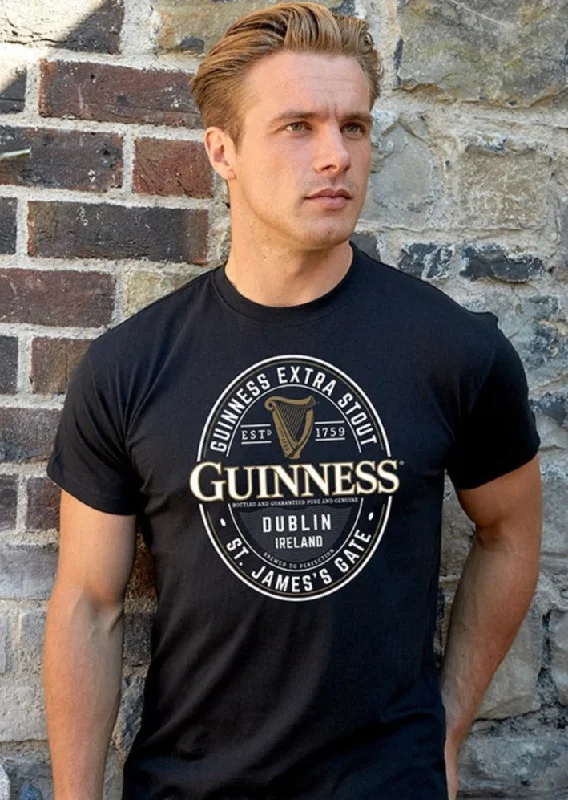 Men's Shirts with Logo EmbossmentsGuinness Black English Label T-Shirt