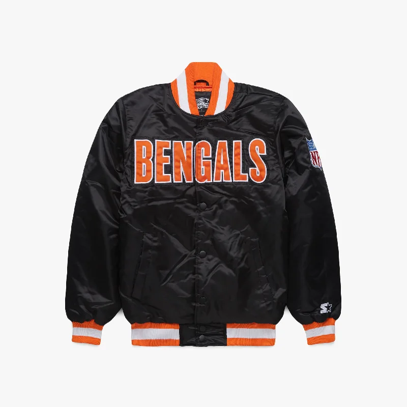 Men's Coats with Vintage StyleHOMAGE x Starter Bengals Blackout Satin Jacket