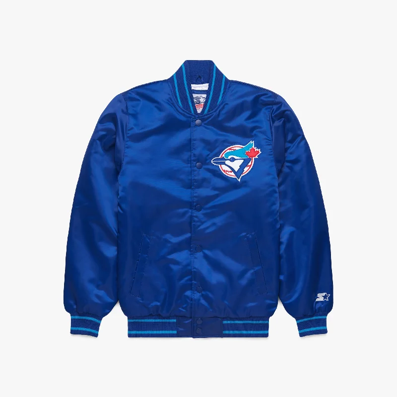 Men's Coats with Patchwork DesignsHOMAGE X Starter Blue Jays Satin Jacket