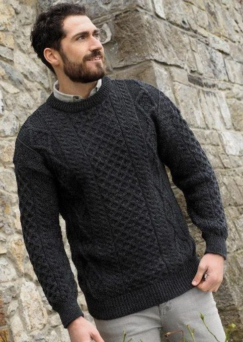 Men's Sweaters with Belt LoopsInis Mor Aran Sweater | Charcoal