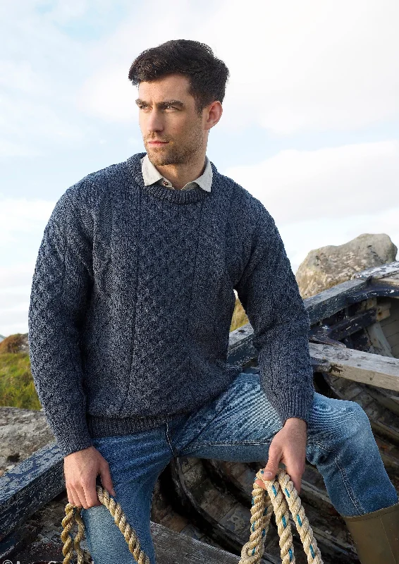 Men's Sweaters with Stand-Up CollarsInis Mor Aran Sweater | Denim