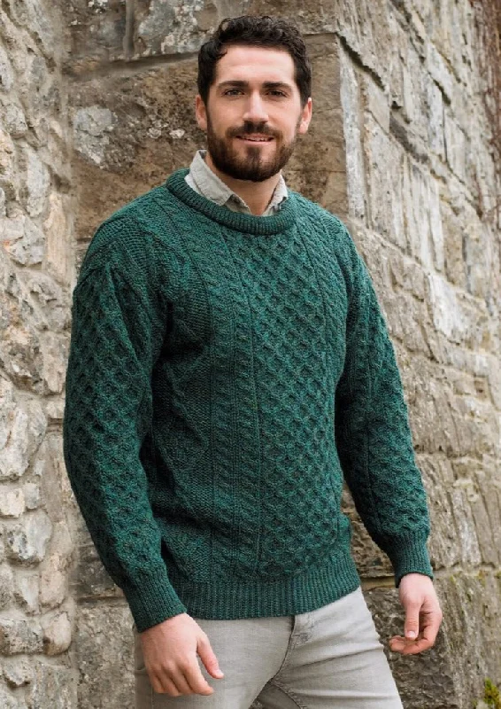 Men's Sweaters with Pleated DesignsInis Mor Aran Sweater | Green