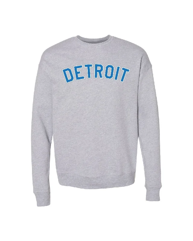 Men's Hoodies with Contrast StitchingInk Detroit - Honolulu Blue and Silver print on Athletic Grey Crewneck