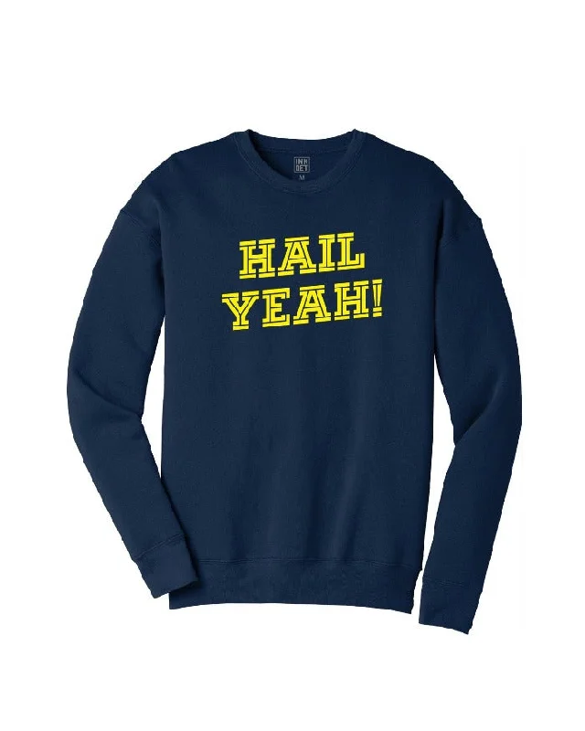 Men's Hoodies for SnowshoeingInk Detroit Michigan HAIL YEAH Crewneck Sweatshirt - Maize & Blue