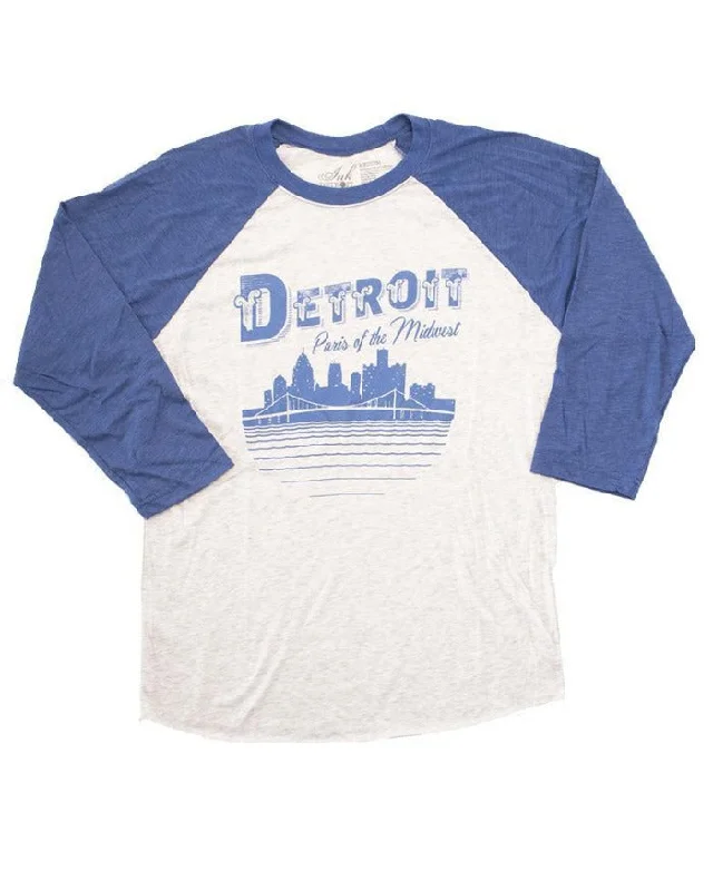 Men's Hoodies with ThumbholesInk Detroit Paris of the Midwest 3/4 Sleeve Raglan Baseball T-Shirt