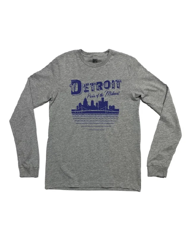 Men's Hoodies with Secret CompartmentsInk Detroit Paris of the Midwest Long Sleeve T-Shirt - Athletic Heather Grey