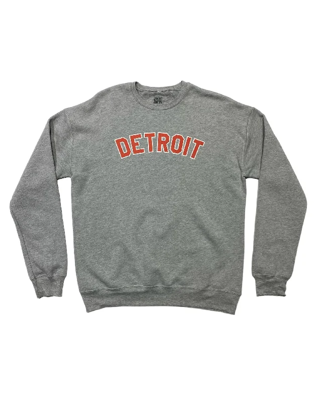 Men's Hoodies with Stretch FabricInk Detroit - Red & White on Athletic Grey Crewneck