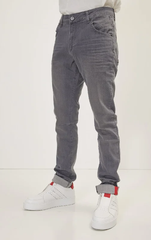 Durable Workwear Men's JeansCuff Detail Inner Red Stripe Denim - Grey