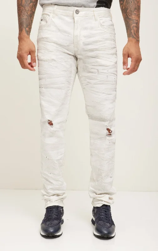 Men's Jeans with EmbroideryJc Splat And Smoked Denim - White