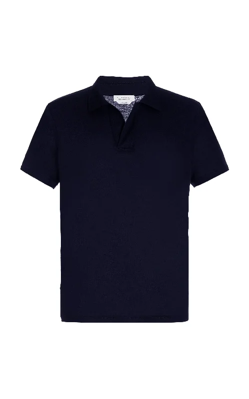 Men's Shirts with Convertible CollarsJaime Short Sleeve Polo in Navy Cotton Jersey