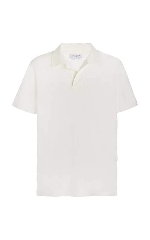 Men's Shirts for Outdoor ActivitiesJaime Short Sleeve Polo in White Cotton Jersey