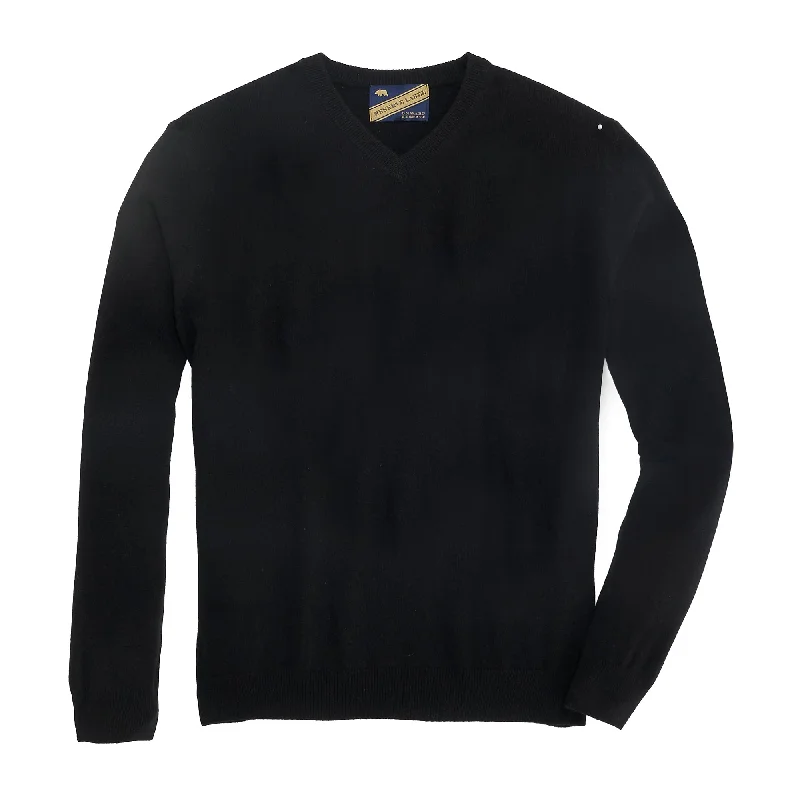 Men's Sweaters with Button-Up CollarsJames Cashmere V Neck- Black