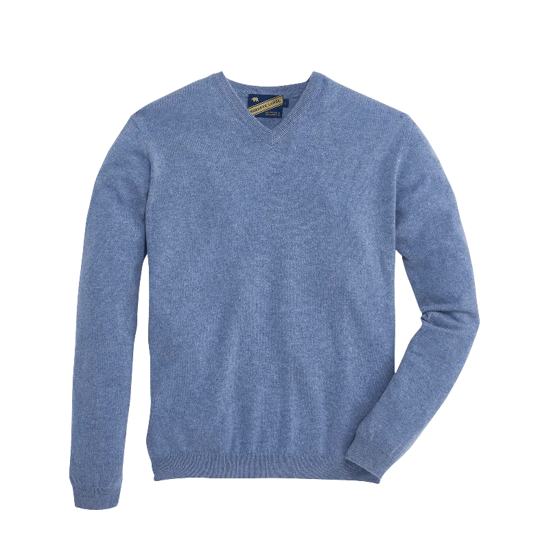 Men's Sweaters with Asymmetrical HemlinesJames V-Neck Cashmere Sweater - Heather Vintage Indigo