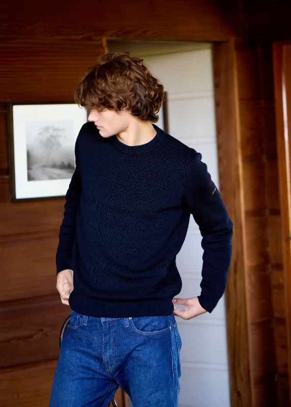 Men's Sweaters with ButtonsLOCRONAN III - Crew Neck Sweater for Men | Straight Fit  (NAVY)