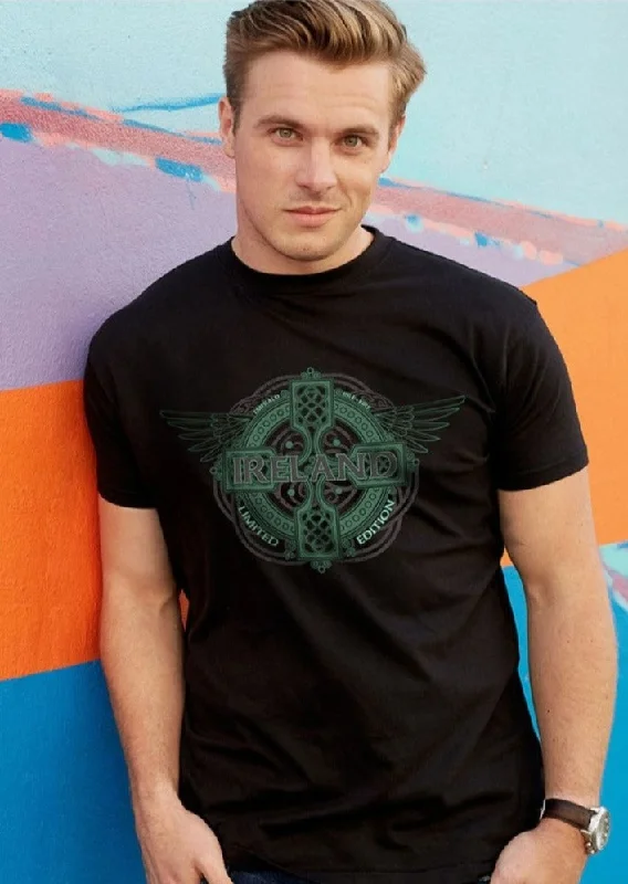 Men's Shirts with Surplice HemlinesMen's Black Ireland Wings T-Shirt