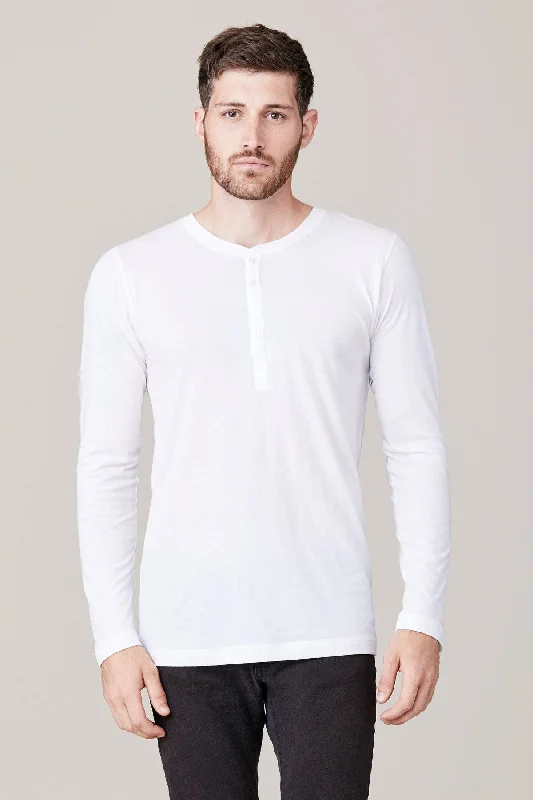 Men's Shirts with Mandarin CollarsMen's Long Sleeve Button Henley - White