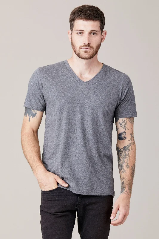 Men's Shirts with Elastic WaistbandsMen's Short Sleeve V Neck - Heather Grey