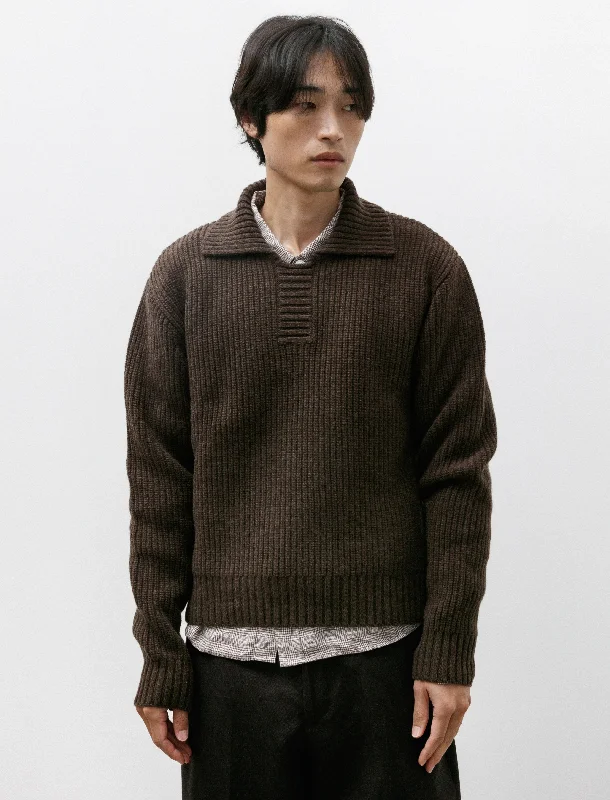 Men's Sweaters with Herringbone PatternsCollar Sweater Dark Brown