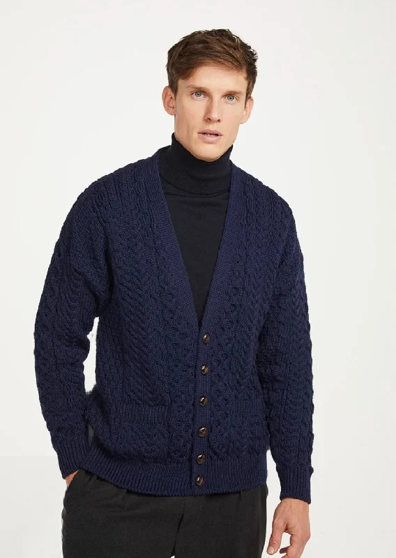 Elegant Men's Shawl-Collar SweatersAran Men's V-Neck Cardigan | Navy