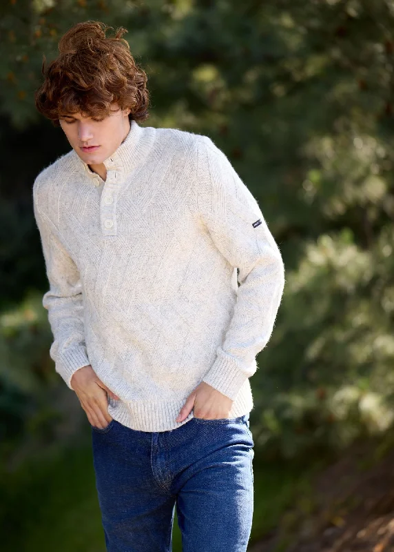 Men's Sweaters with Argyle PatternsNEUCHATEL - 1/4 Buttoned, High-Collar Sweater with Structured Knit (LIGHT GRAY MELANGE)