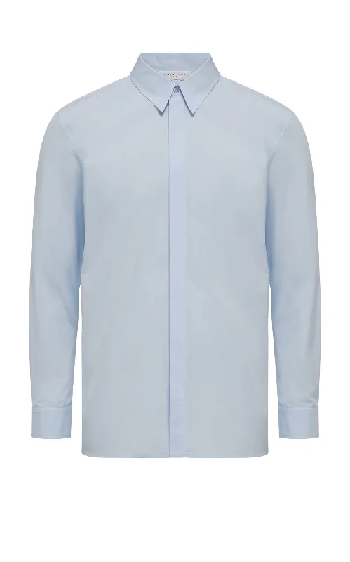 Solid-Colored Men's ShirtsNicolas Shirt in Light Blue Sea Island Cotton Poplin