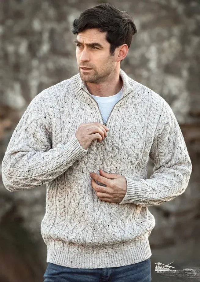 Men's Sweaters with Shawl CollarsAran Crafts Men's Half Zip Sweater | Oatmeal