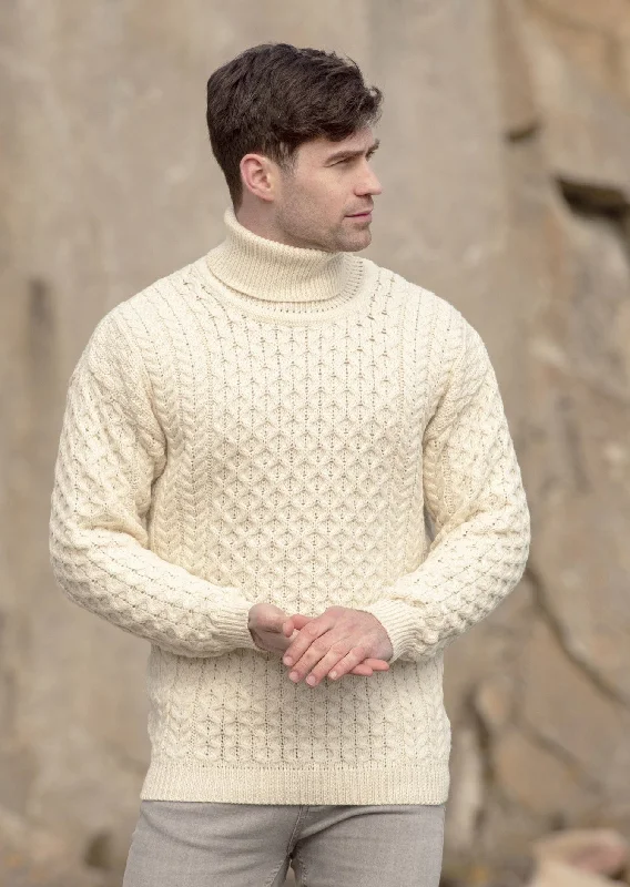 Men's Sweaters with Drawstring WaistbandsAran Merino Polo Neck Sweater | Natural