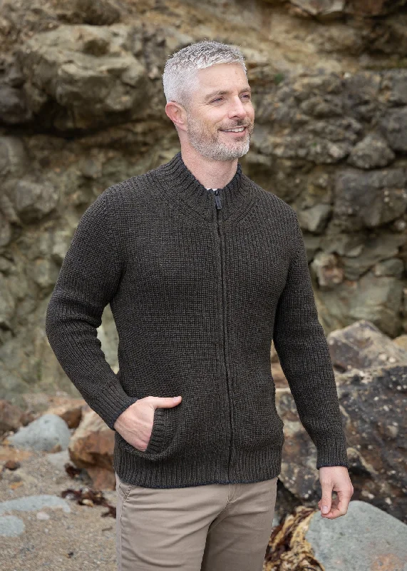 Men's Sweaters with Ribbed WaistbandsMen's Zipped Ribbed Cardigan | Forest Marl