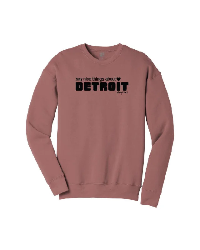 Men's Hoodies for Short MenSay Nice Things about Detroit Crewneck Sweatshirt - Mauve