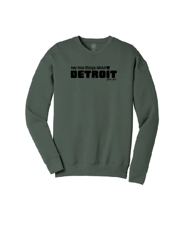 Functional Men's Workout HoodiesSay Nice Things about Detroit Crewneck Sweatshirt - Military Green