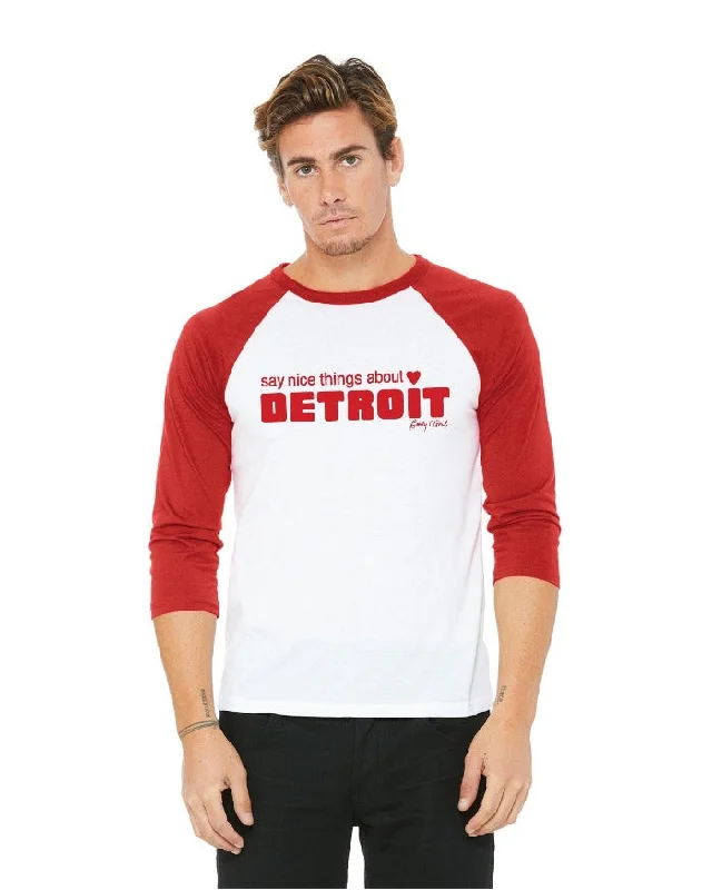 Men's Hoodies with Quick-Dry FabricSay Nice Things About Detroit Tri-Blend 3/4 Sleeve Raglan T-Shirt - Red