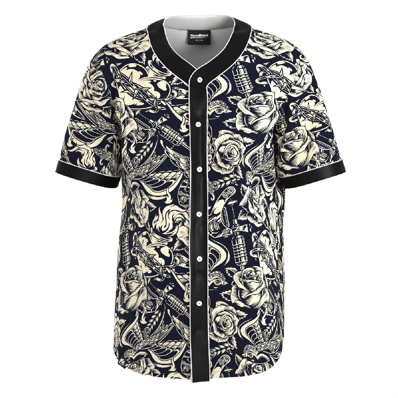 Men's Shirts with Logo EmbossmentsTattoo Pattern Jersey