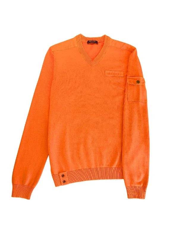 Men's Sweaters with ButtonsTENERIFE - V-neck Cotton Sweater with Canvas Patches (NEON ORANGE)