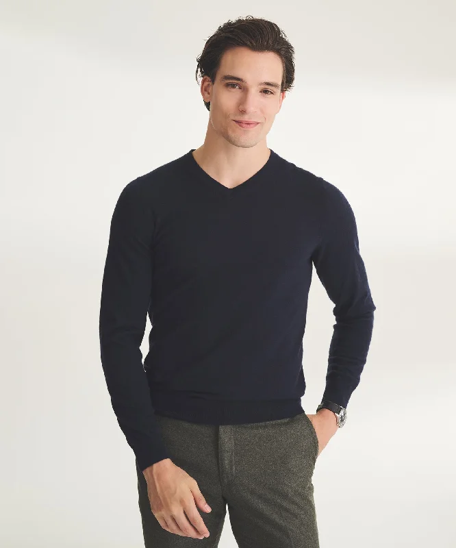 Men's Sweaters with A-Line ShapesFancy Cashmere Long Sleeve V-Neck