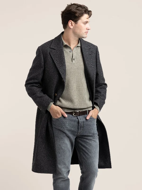 Warm Men's Down JacketsAnthracite Grey Wool-Silk-Cashmere Coat