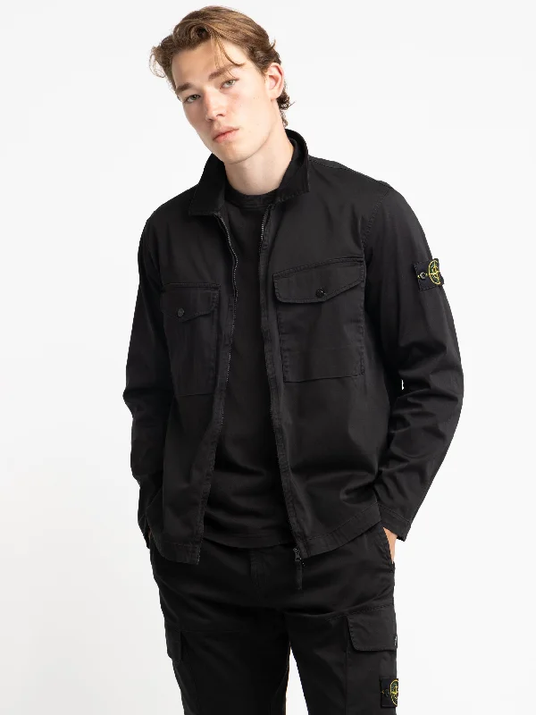 Men's Coats with Quilted LiningBlack Cotton Garment-Dyed Overshirt