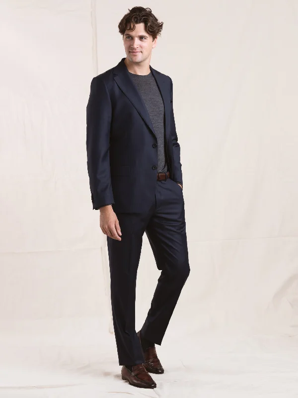 Men's Coats with Breathable FabricBlue Wool-Cotton Suit