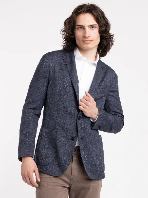 Stylish Men's Biker JacketsBlue Wool-Silk-Linen K-Jacket