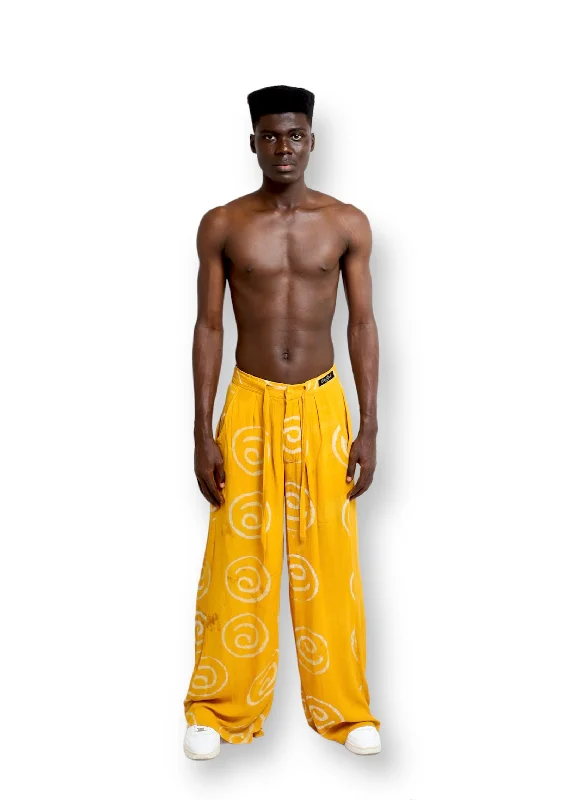 Men's Pants with Belt LoopsBranco Baggy Yellow Cotton Trouser