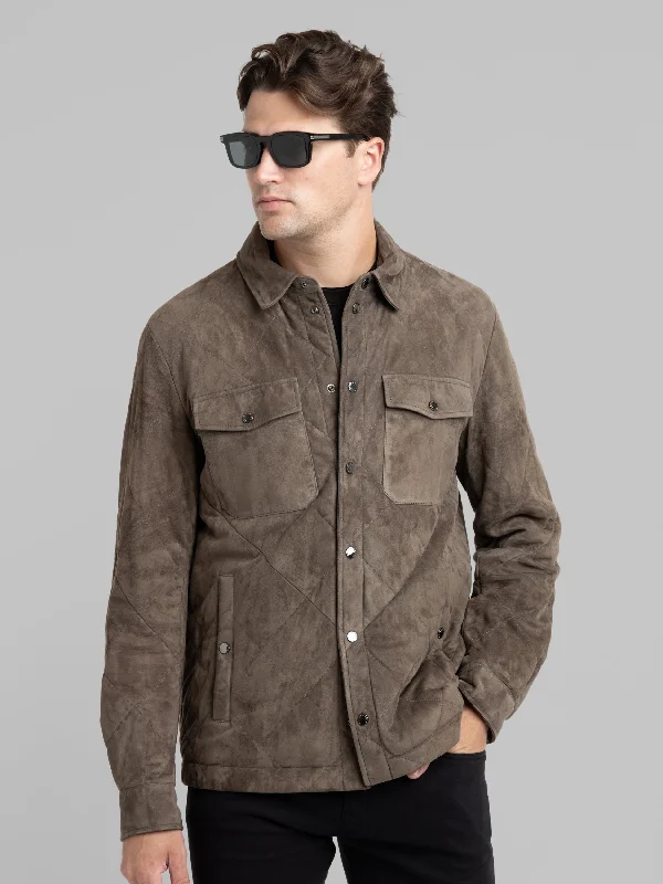 Men's Coats for Skinny MenBrown Aqualeather Suede Overshirt