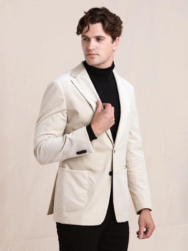 Men's Coats with Vintage StyleCream Velvet Sport Jacket