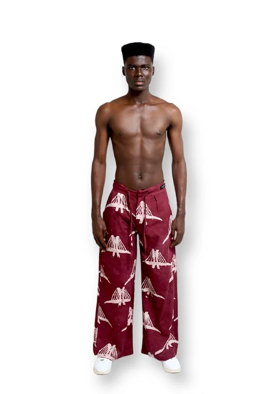 Men's Pants with Button-Down PocketsCute Saint Igunu Burgundy Cotton Trouser