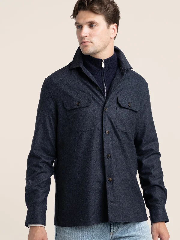 Men's Coats for All SeasonsDark Blue Virgin Wool Flannel Overshirt